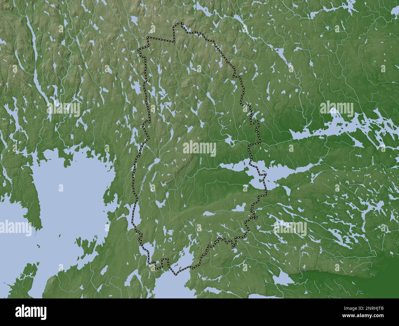Orebro, county of Sweden. Elevation map colored in wiki style with lakes and rivers Stock Photo
