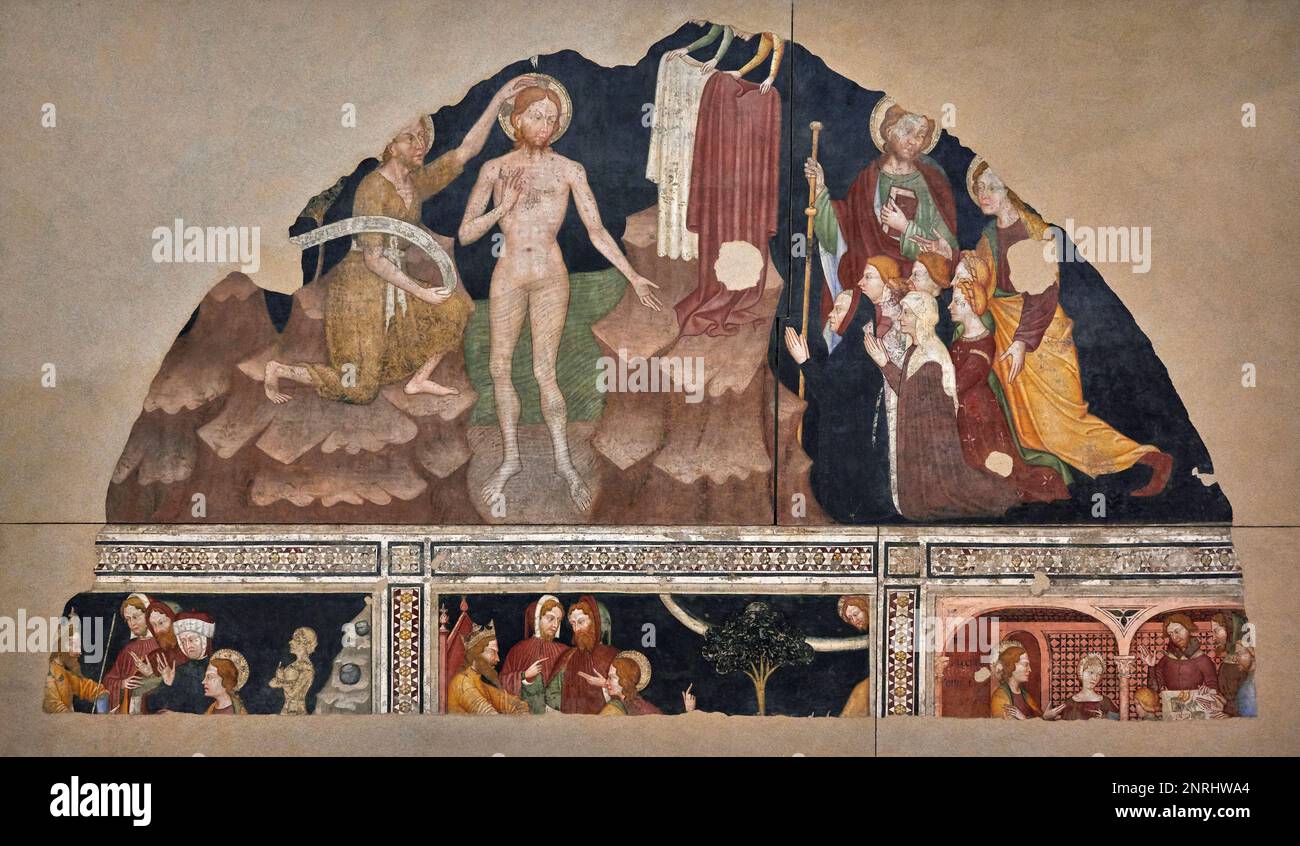 Battesimo di Cristo,Episodi della vita di S. Daniele: primo e secondo sogno di Nabuccodonosor, Banchetto di Baldassarre  - affresco  - Maestro di S. C Stock Photo