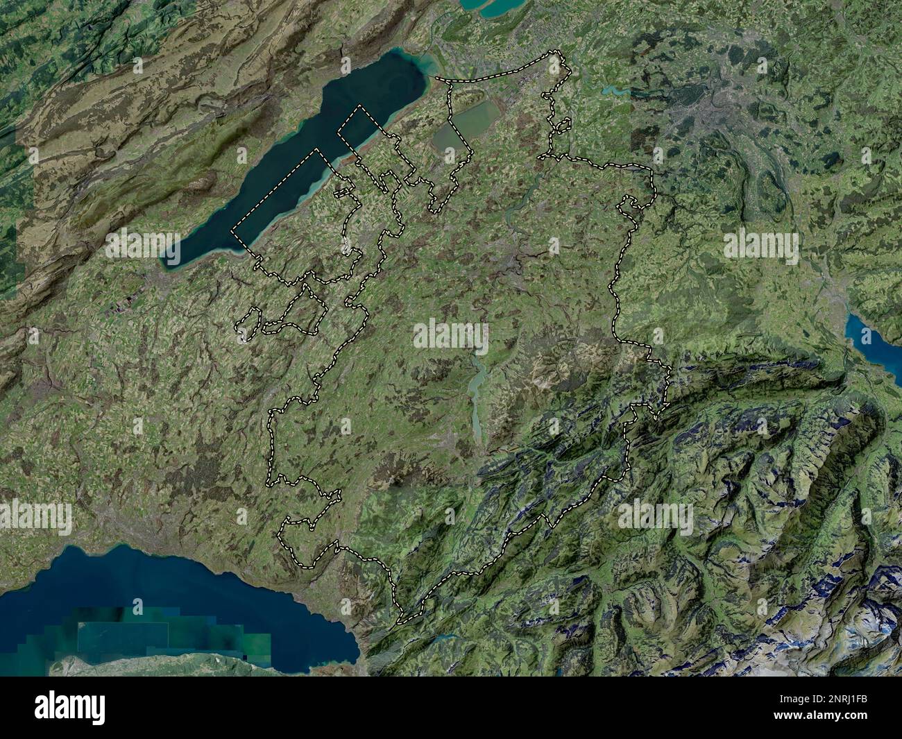 Fribourg, canton of Switzerland. High resolution satellite map Stock