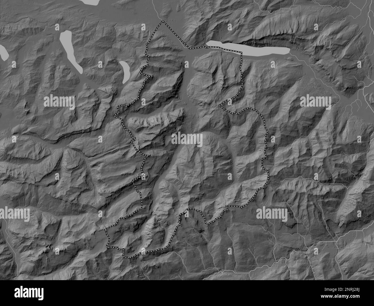 Glarus, canton of Switzerland. Bilevel elevation map with lakes and rivers Stock Photo