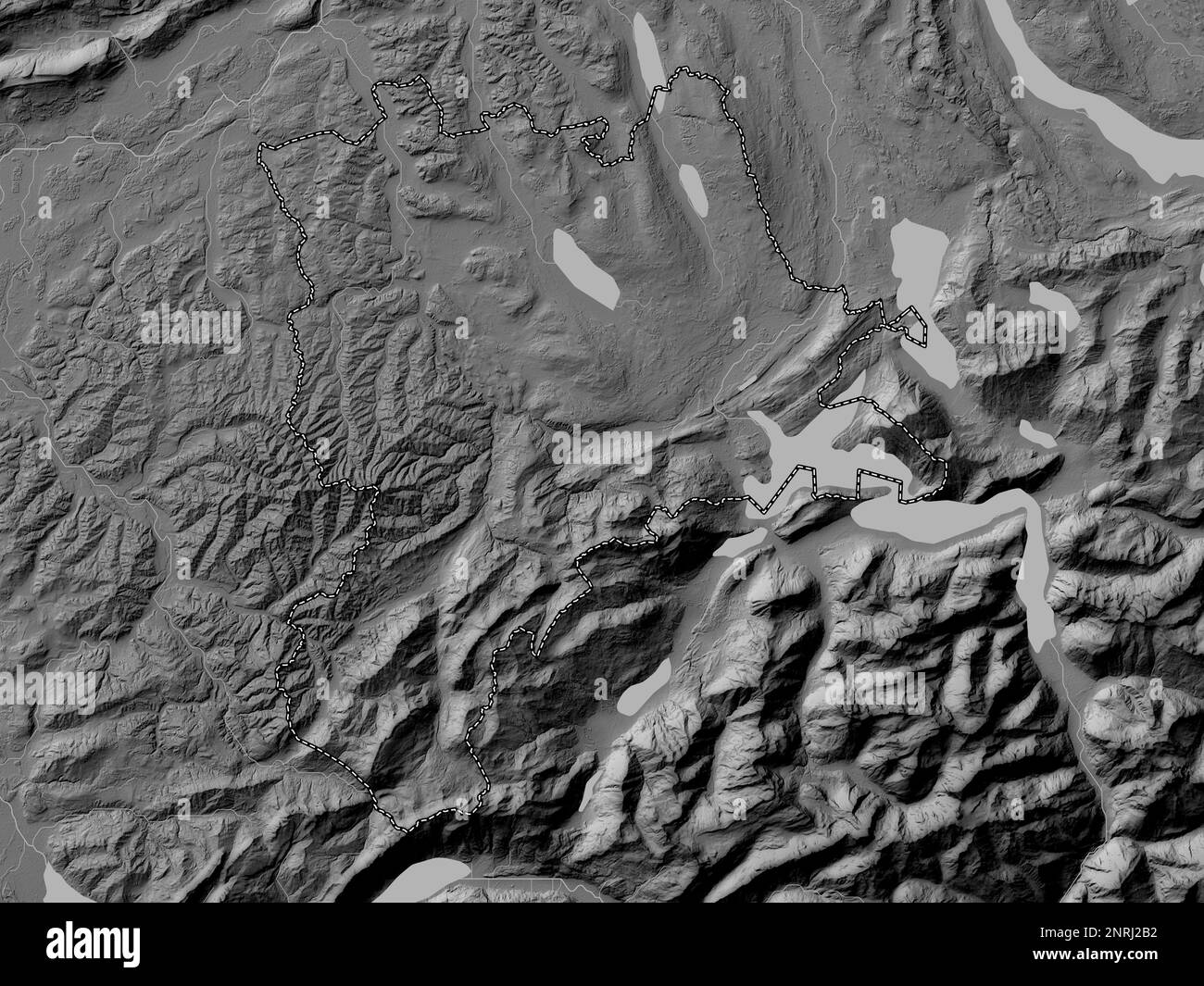 Luzern, canton of Switzerland. Grayscale elevation map with lakes and rivers Stock Photo