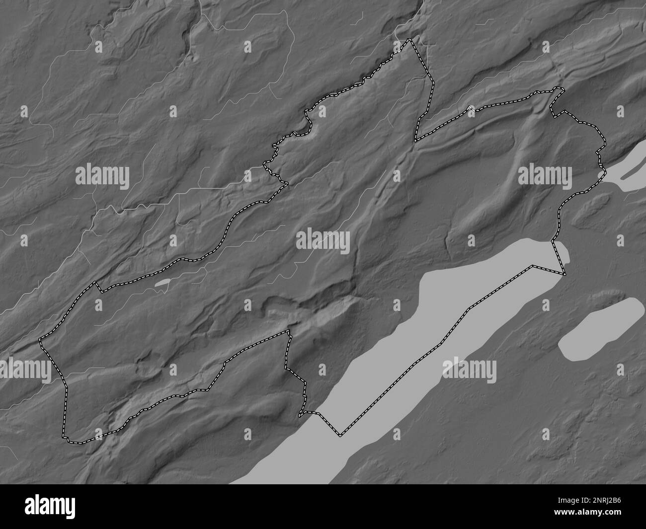 Neuchatel, canton of Switzerland. Bilevel elevation map with lakes and rivers Stock Photo