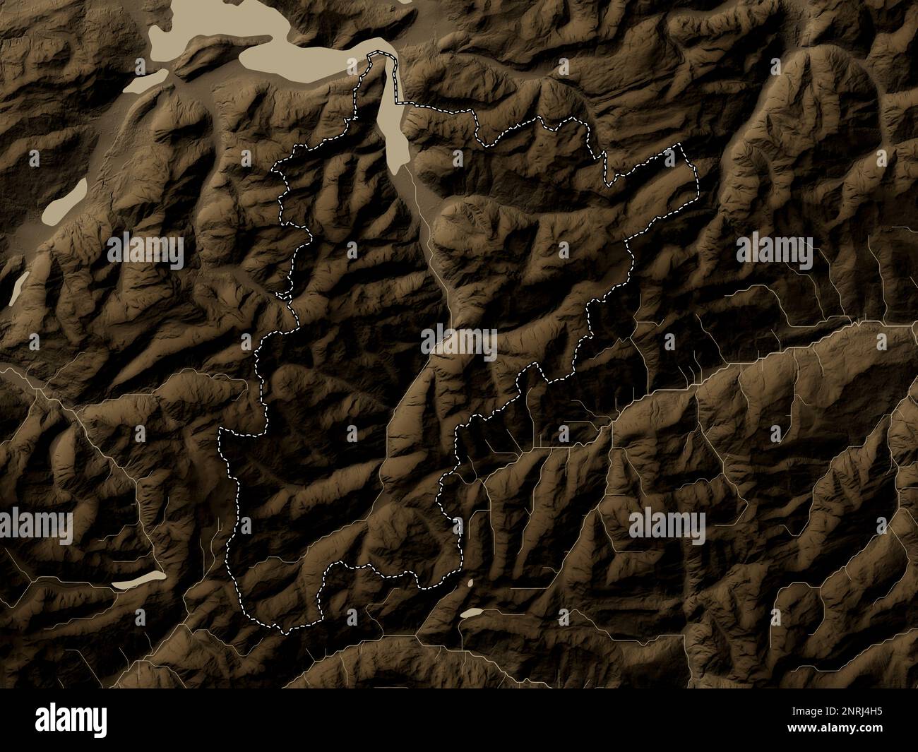 Uri, canton of Switzerland. Elevation map colored in sepia tones with lakes and rivers Stock Photo
