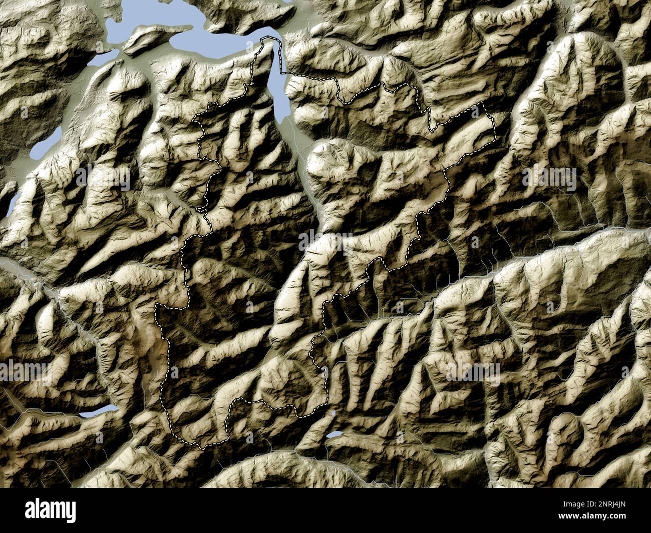 Uri, canton of Switzerland. Elevation map colored in wiki style with lakes and rivers Stock Photo