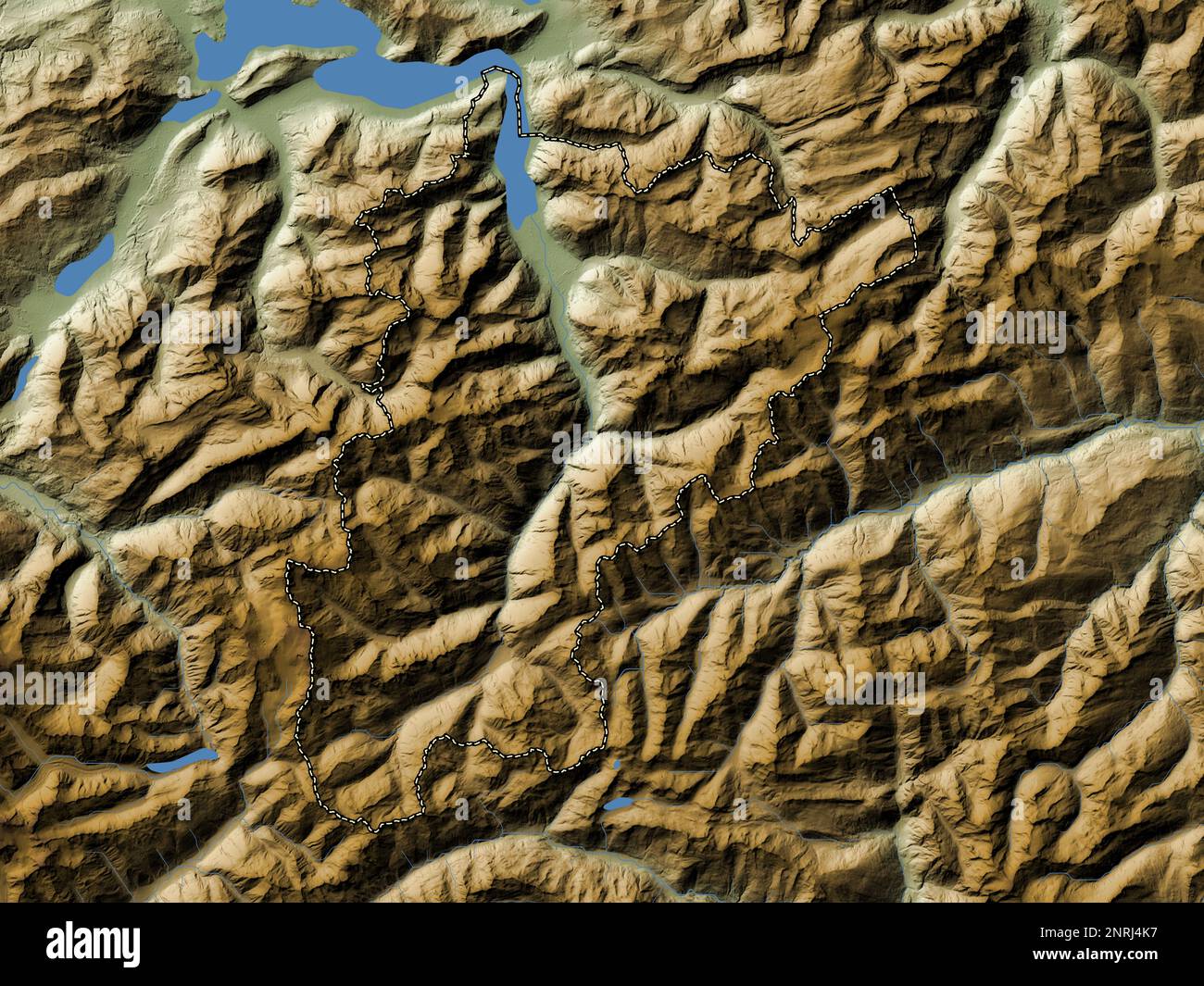 Uri, canton of Switzerland. Colored elevation map with lakes and rivers Stock Photo