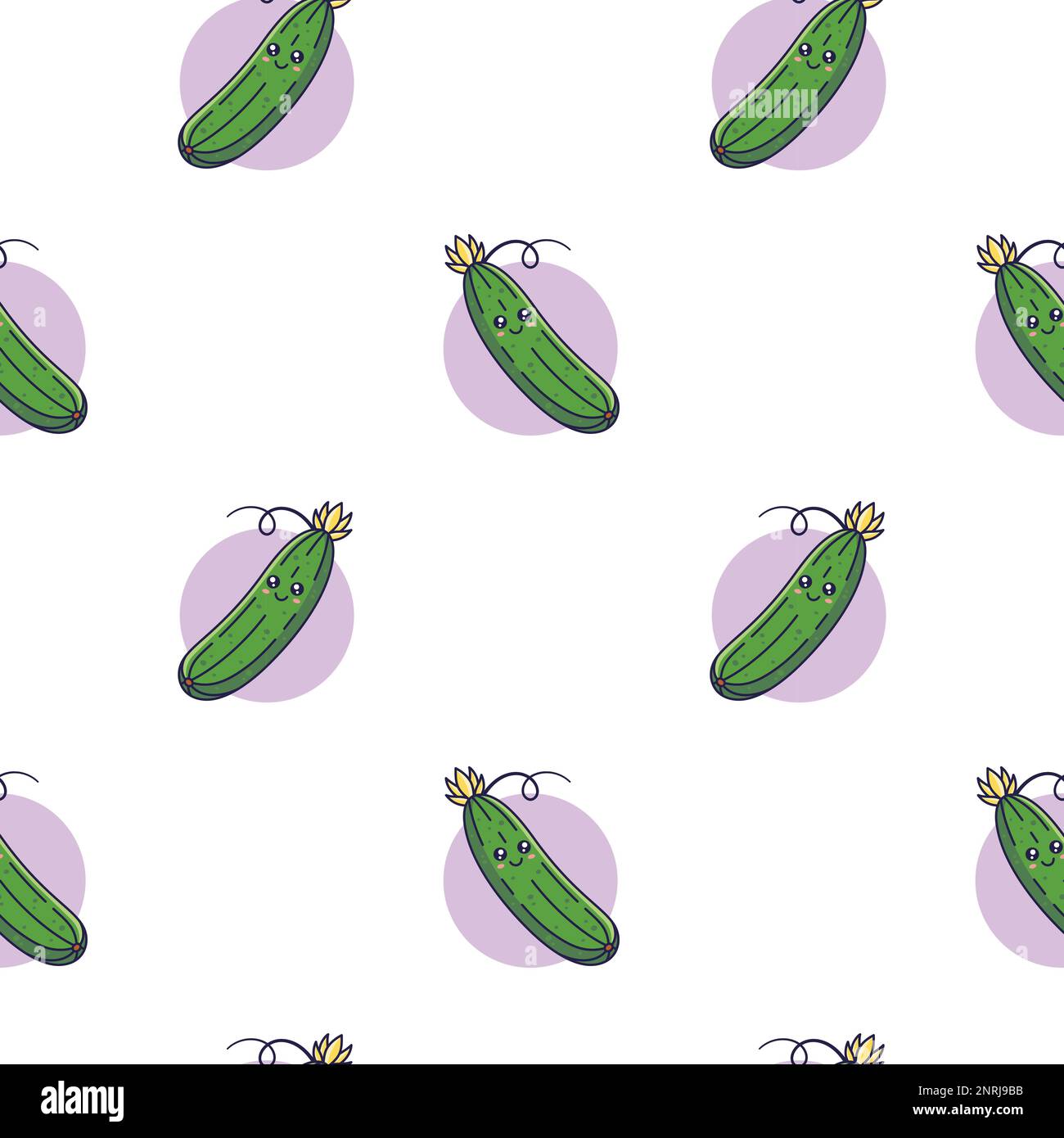Cute kawaii Cucumber seamless pattern in doodle style.. Vector hand