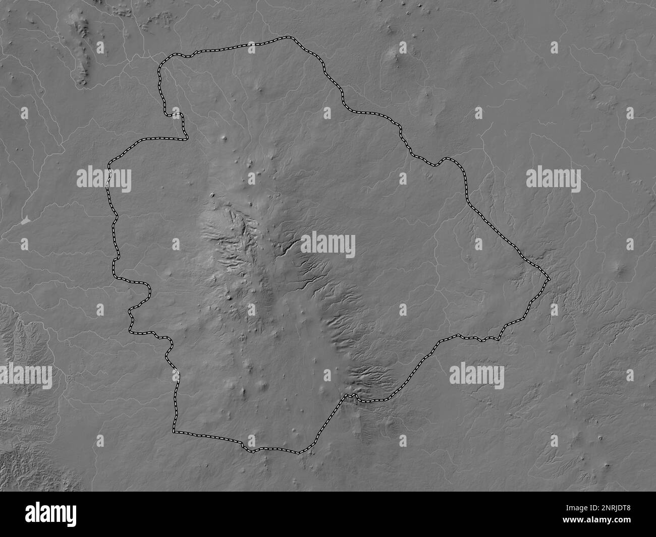 As Suwayda', province of Syria. Bilevel elevation map with lakes and rivers Stock Photo