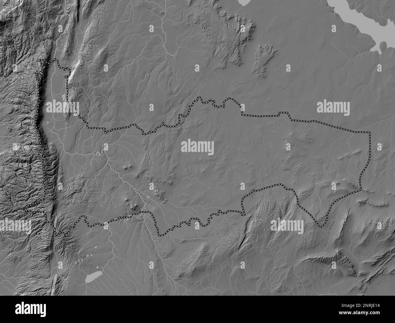 Hamah, province of Syria. Bilevel elevation map with lakes and rivers Stock Photo