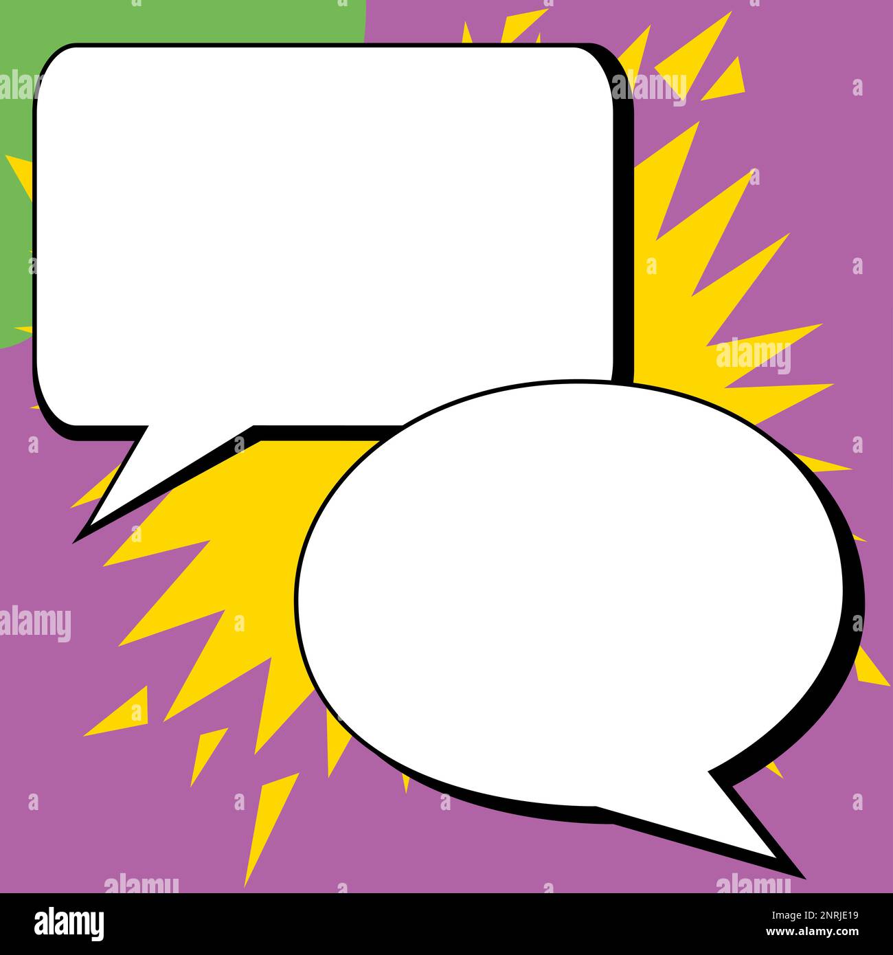 Two big white empty speech bubbles for text. Square and oval dialog boxes  on bright colored background. Comic funny style cartoon. Vector  illustration Stock Vector Image \u0026 Art - Alamy, image size:1300x1390