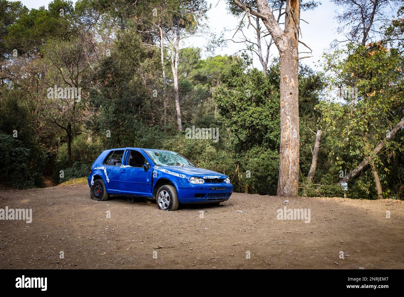 Abandoned car, Parc Collserola, Barcelona, Catalonia, Spain Stock Photo