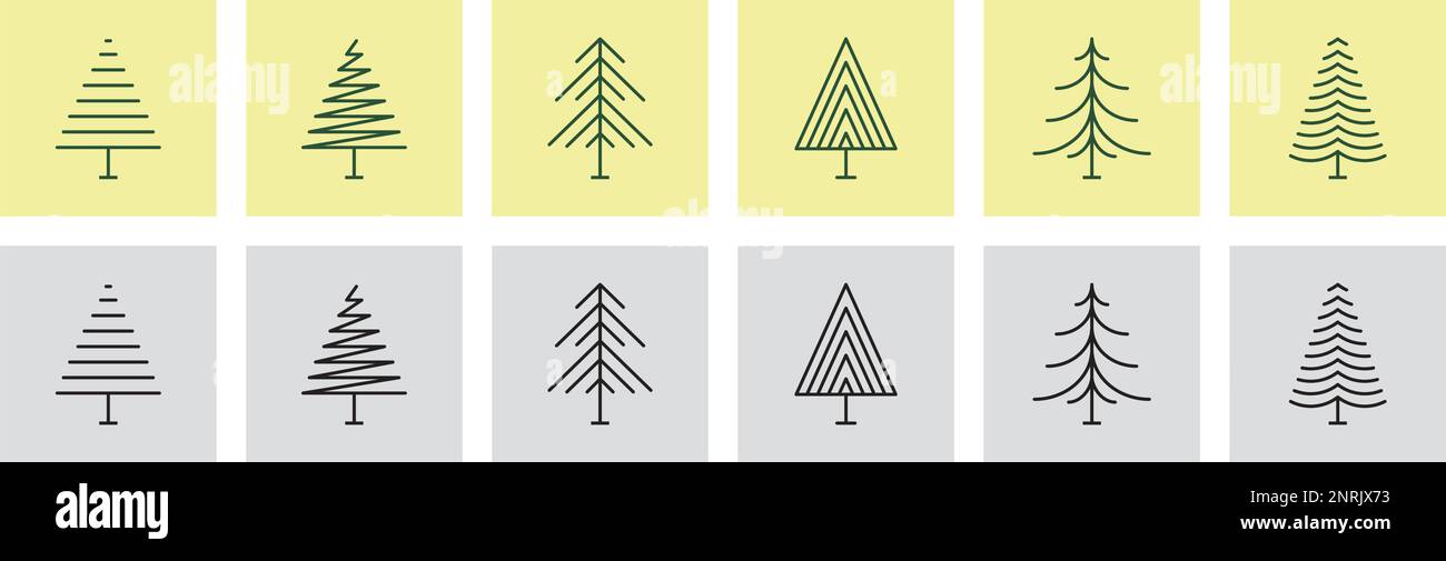 An illustration set of trees vector icon. Linear tree icon set. Forest ...