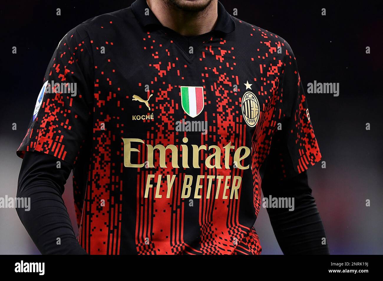 Milan, Italy. 26 February 2023. The fourth kit of AC Milan designed by Puma  and Koche is worn by Sandro Tonali of AC Milan during the Serie A football  match between AC