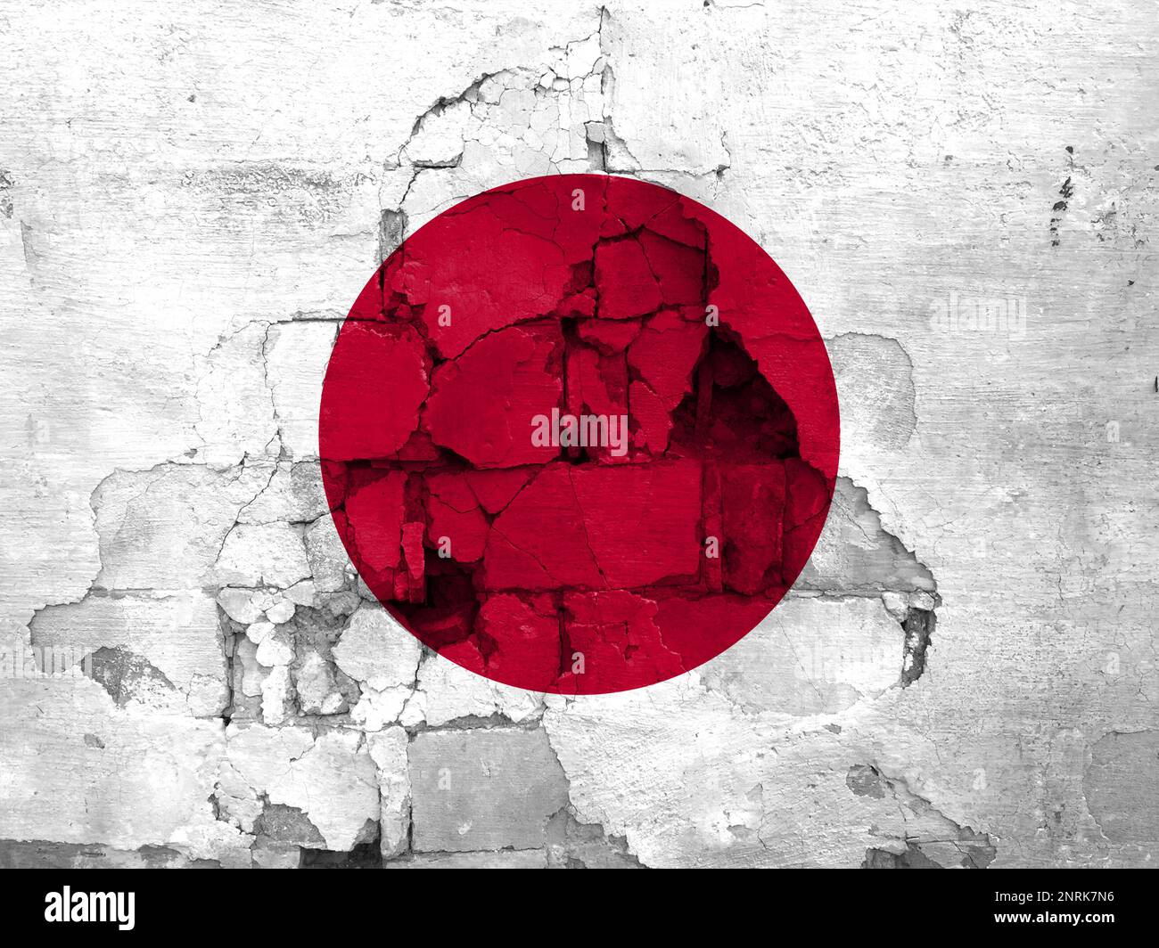 Earthquakes In Japan, Flag Japan On A Wall With Cracks From An 