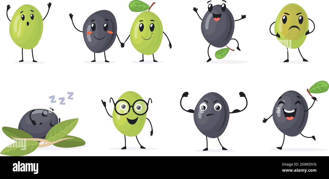 Cartoon olive characters. Couple olives character mascot for wallpaper