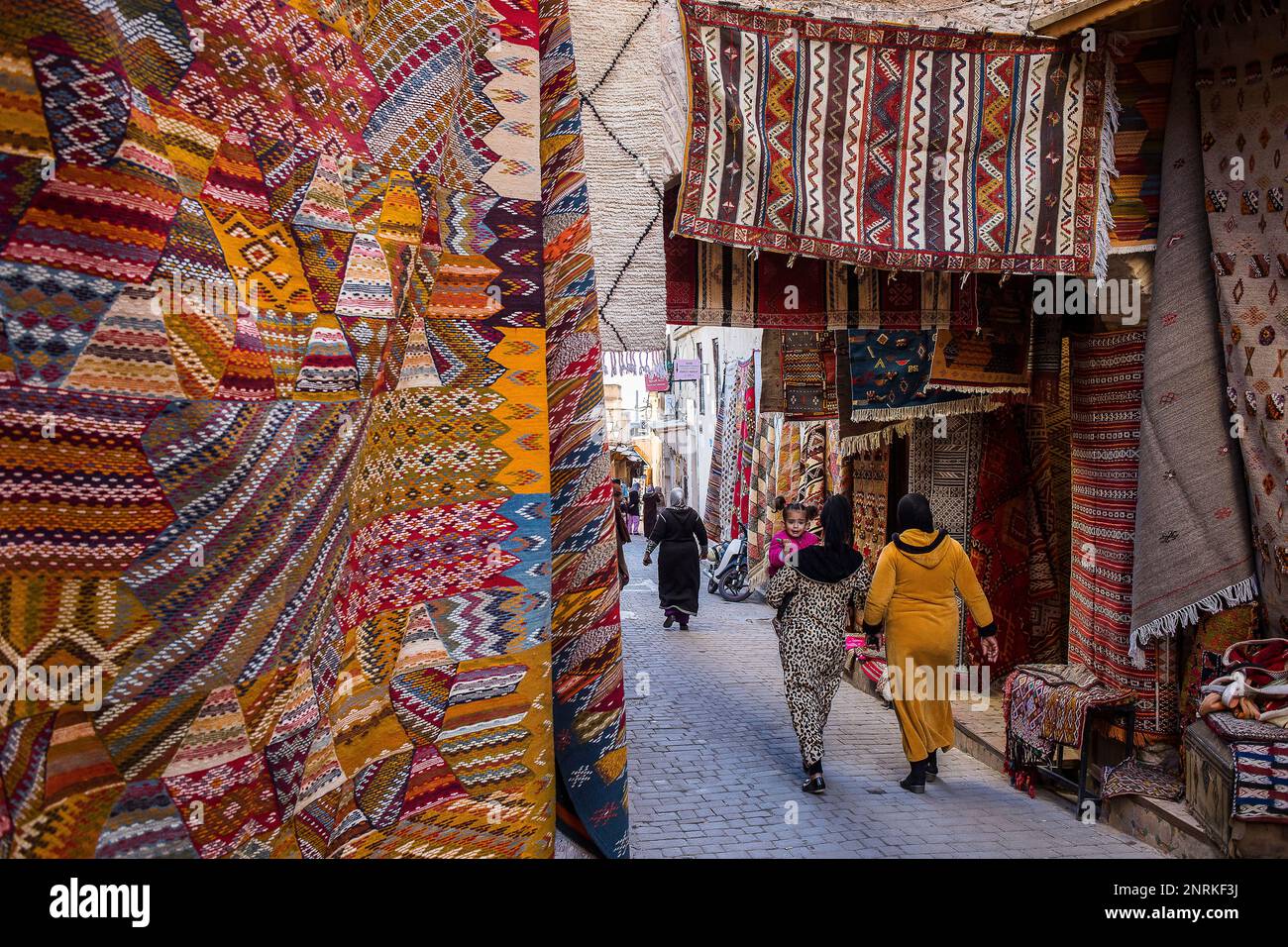 Carpet shop, in Talaa Kebira street,medina, Fez. Morocco Stock Photo