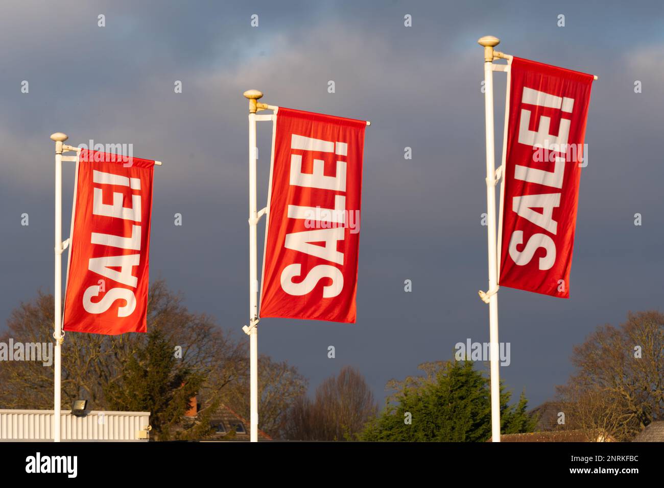 For sale flags, promotional flags, flag poles, sale, flapping in wind
