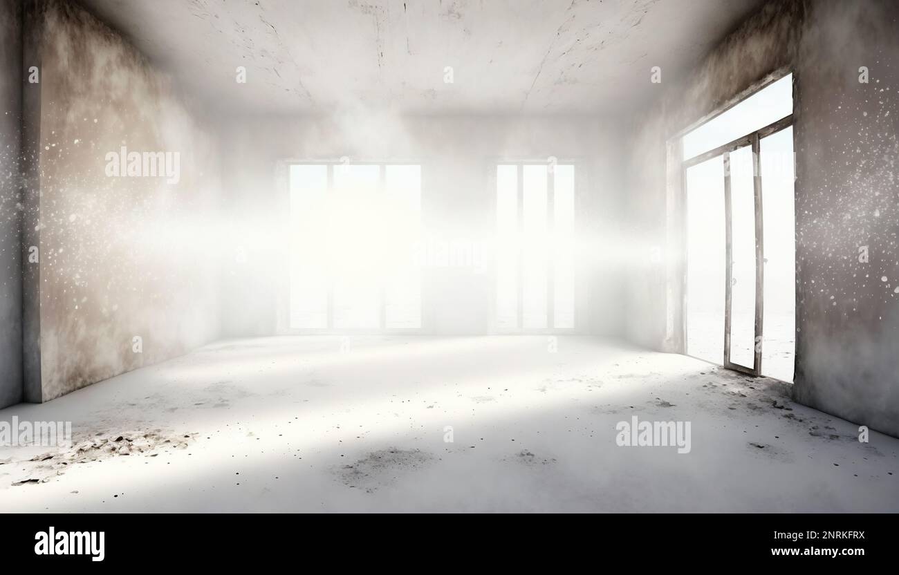 Abandoned interior with dust inside. 3D render Stock Photo Alamy