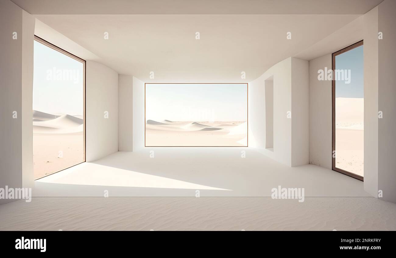 Large spacious white interior with empty space. 3D render Stock Photo ...