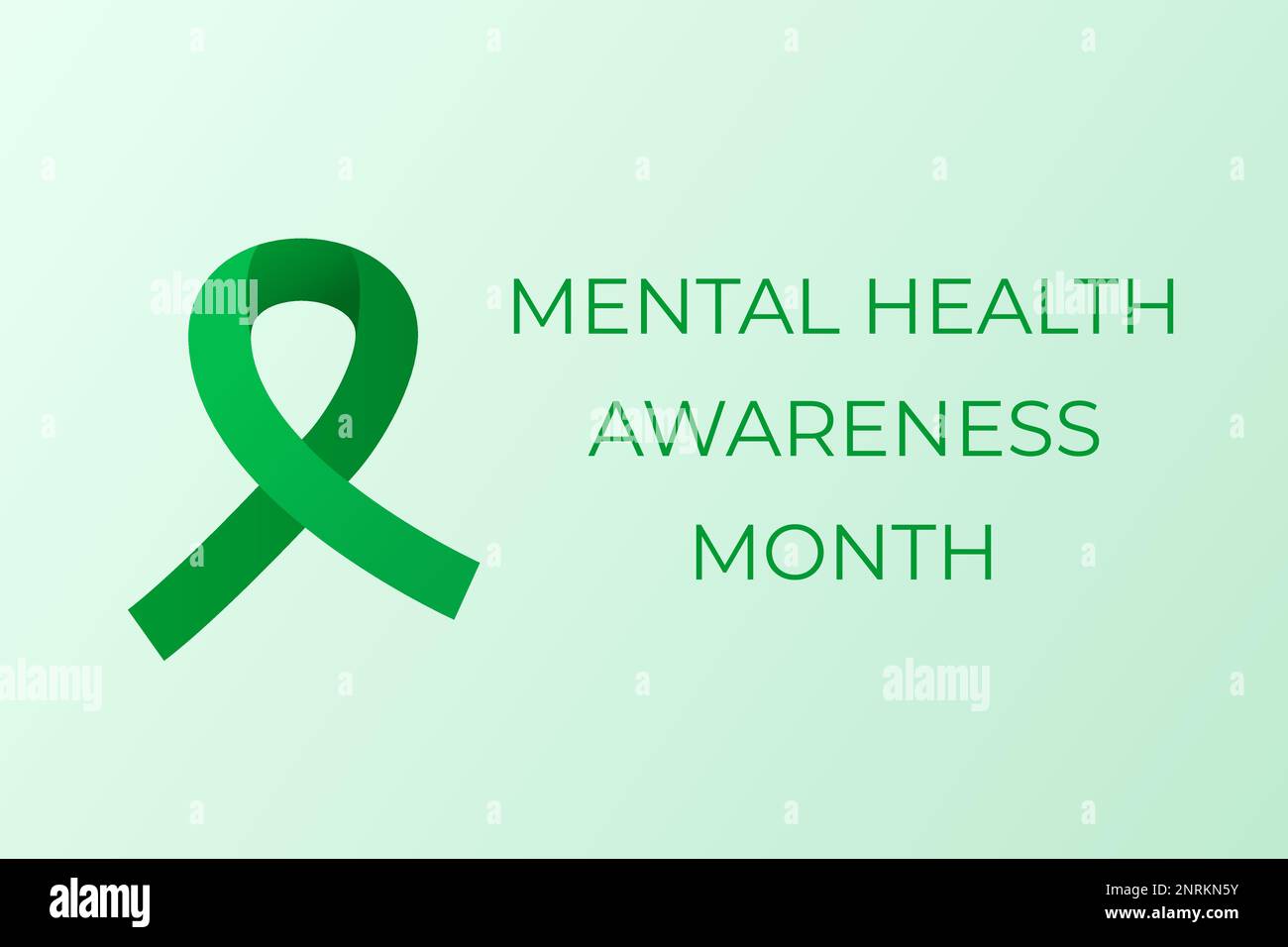 Mental Health Awareness Month banner. Green awareness ribbon symbol and