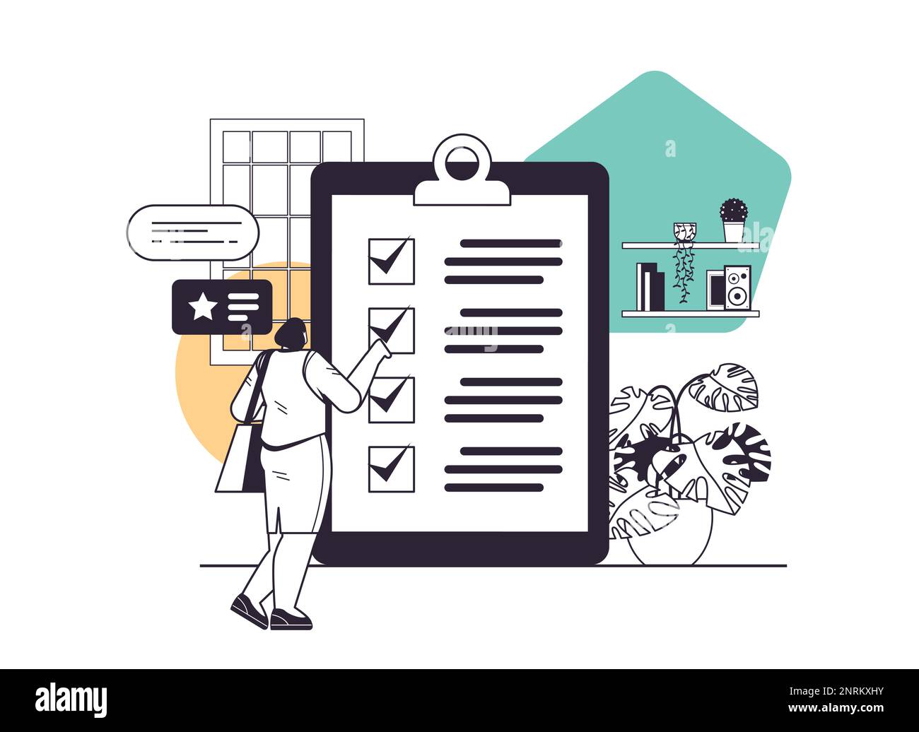 businesswoman marking complete tasks on checklist business organization ...