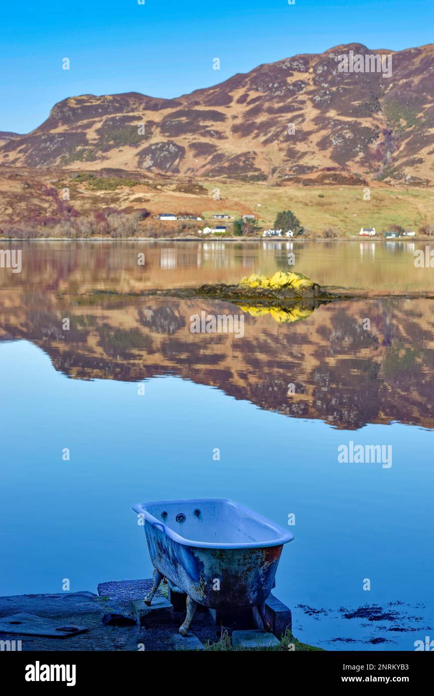 Loch Duich Scotland an outdoor bath with a view across the sea loch Stock Photo