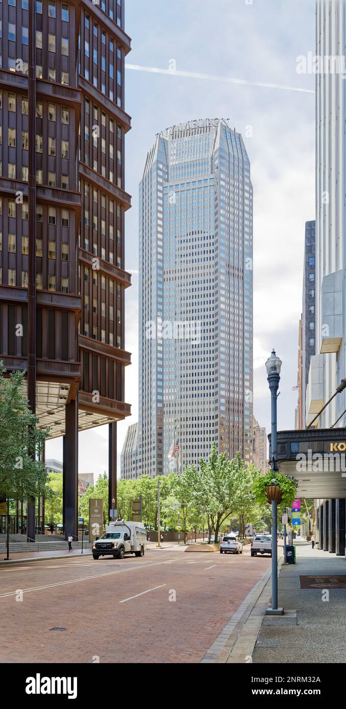 Pittsburgh Downtown: Sleek postmodern BNY Mellon Center has a coated steel faÃ§ade that helps to support the tower. Stock Photo