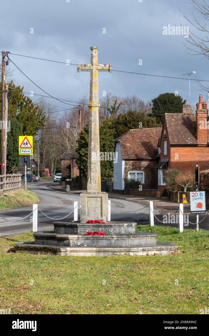 The war memorial on the green in Preston Candover village, Hampshire, England, UK Stock Photo