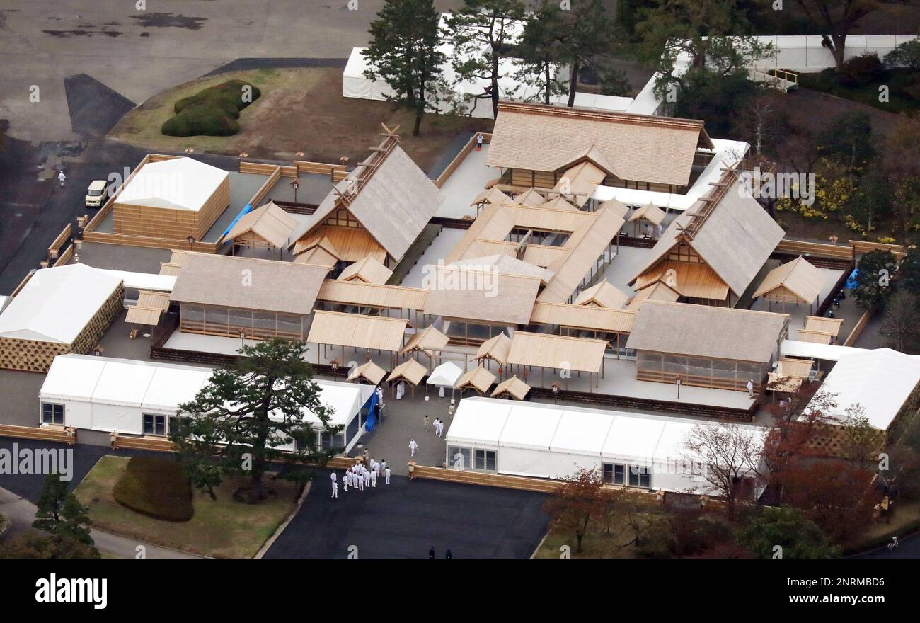 An aerial photo shows the Daijokyu, temporary hall for the Daijosai, at ...