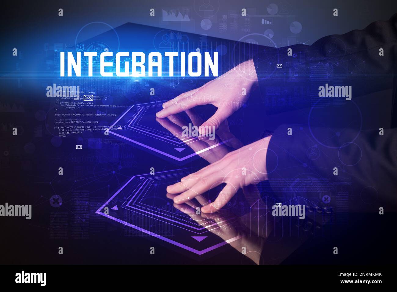 Hand touching digital table concept Stock Photo