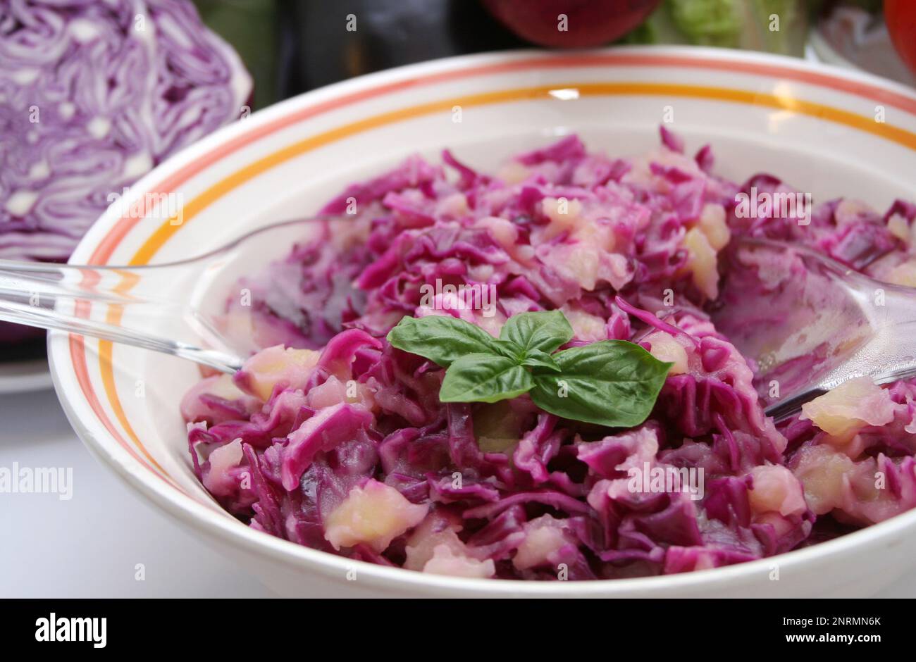 Salad From Red Cabbage And Potatoes Stock Photo Alamy