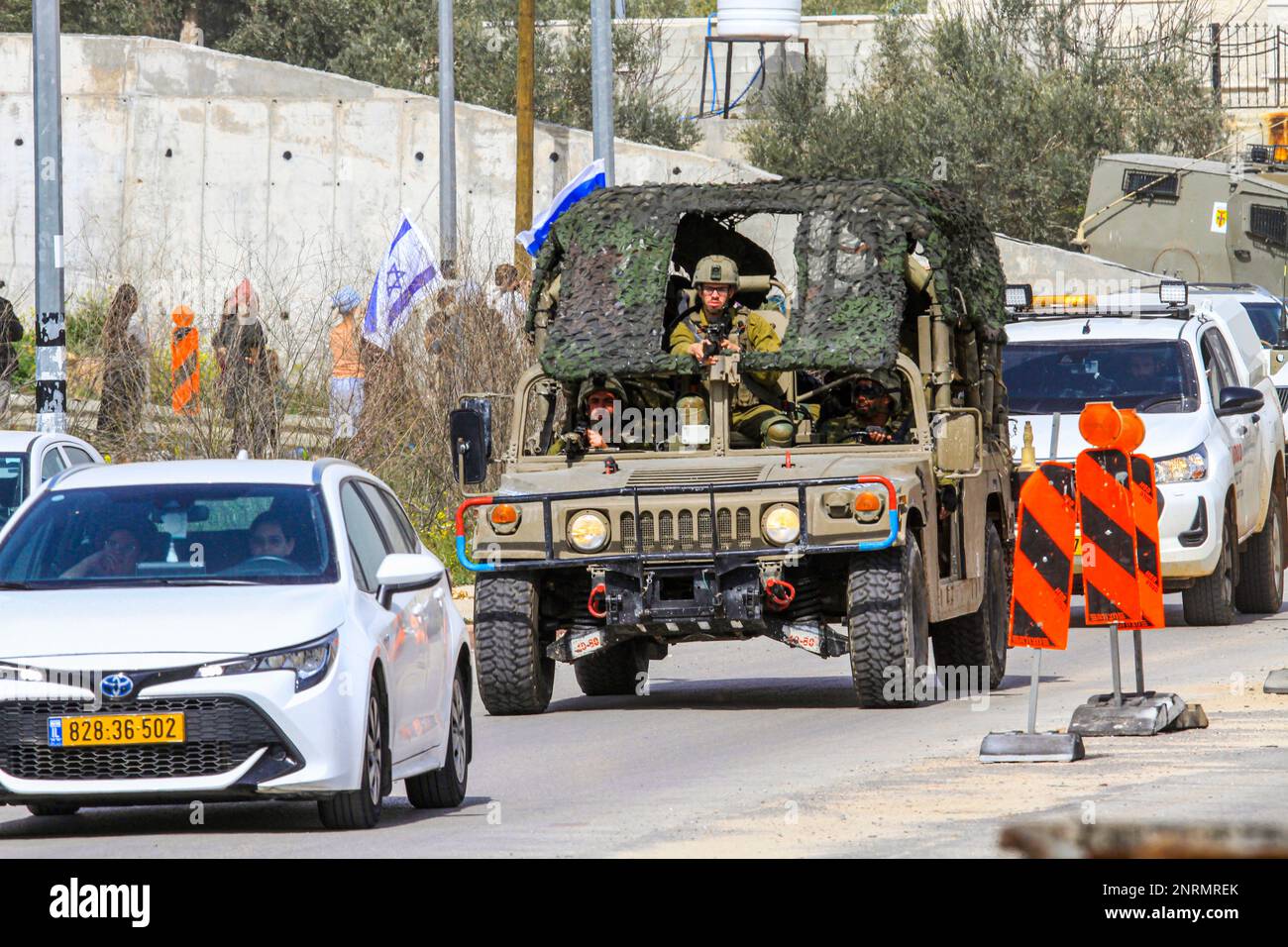 Nablus, Palestine. 27th Feb, 2023. Israeli soldiers in a military jeep