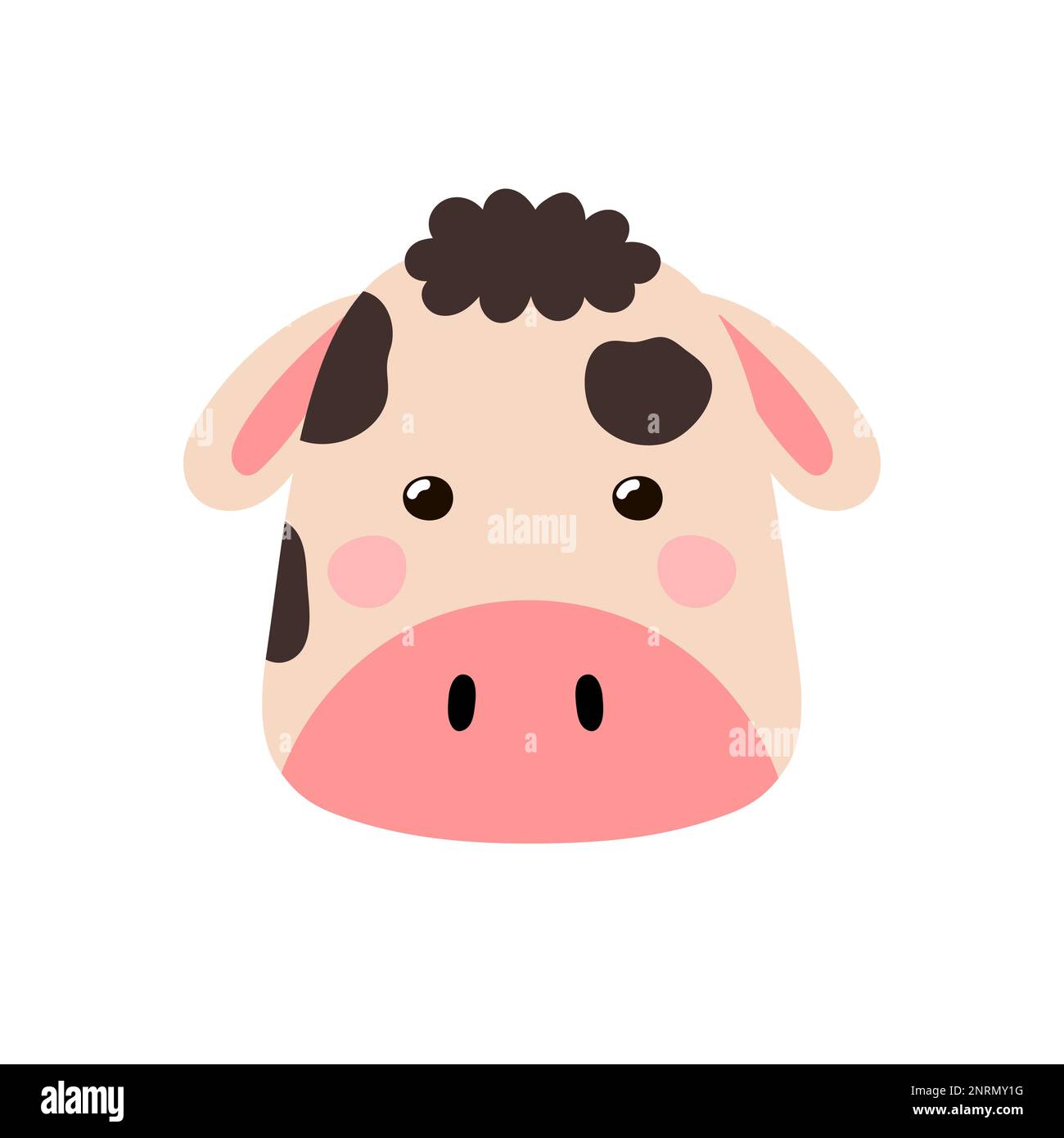 Cute cow head in cartoon style. Cow face for baby and kids design Stock