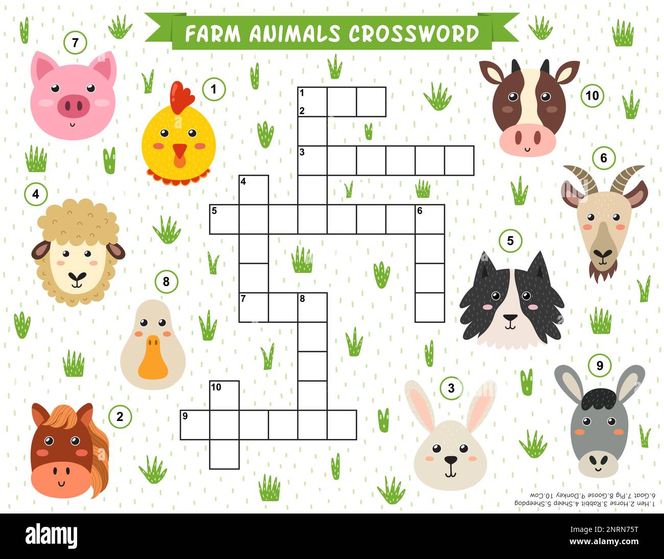 Farm animals crossword puzzle for kids Educational game with cute farm