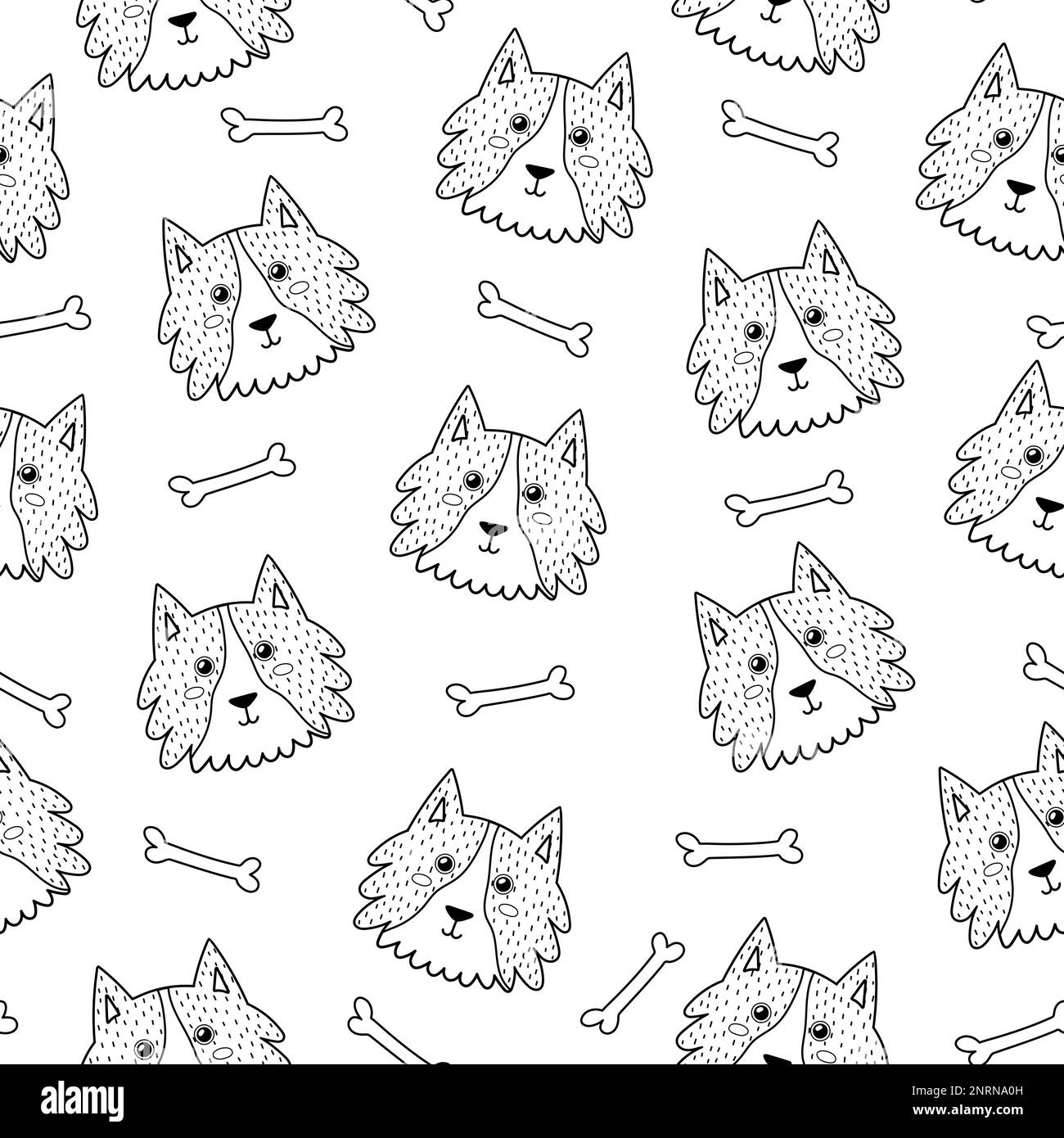 Cute dog black and white seamless pattern. Background for coloring book