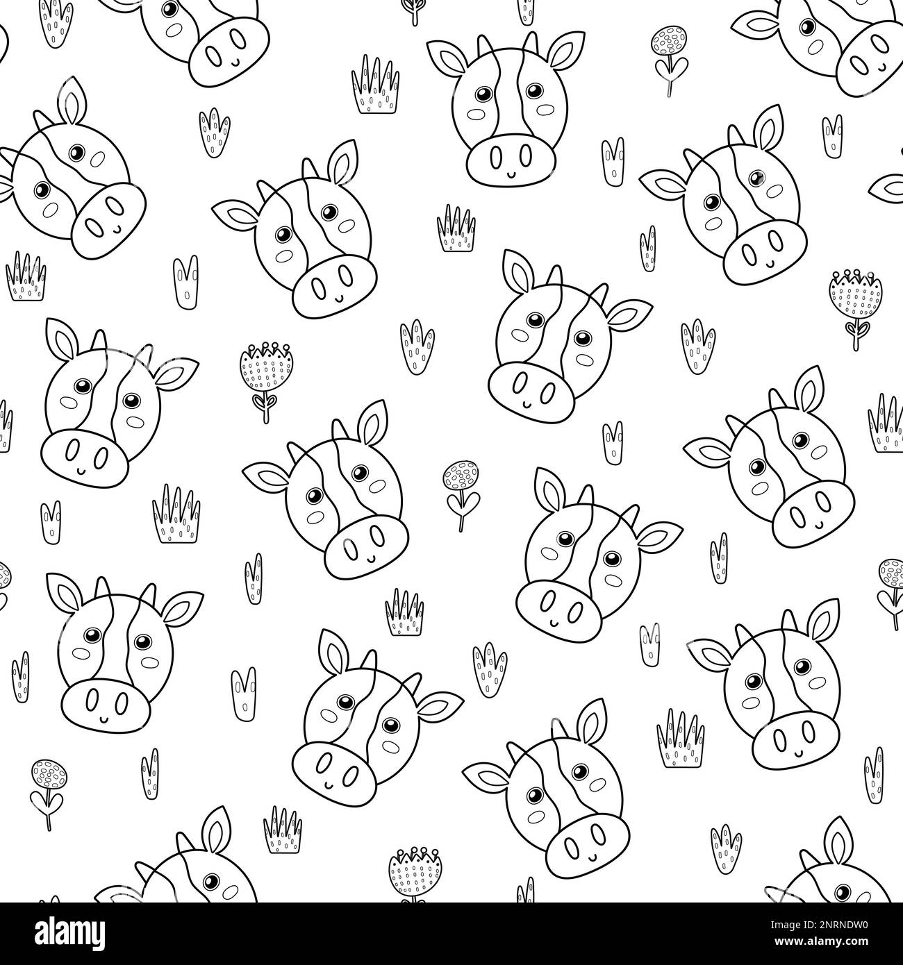 Cute cow black and white seamless pattern. Background for coloring book ...