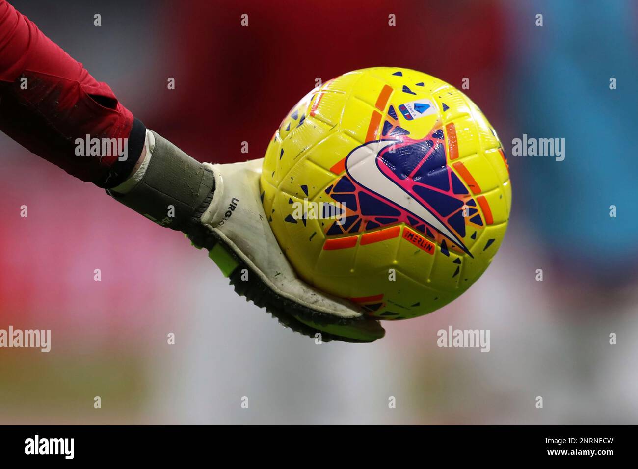 The New Hi-Vis Winter version of the Nike Merlin official Serie A match  ball during the Serie A match at Giuseppe Meazza, Milan. Picture date: 3rd  November 2019. Picture credit should read: Jonathan Moscrop/Sportimage  Stock Photo - Alamy
