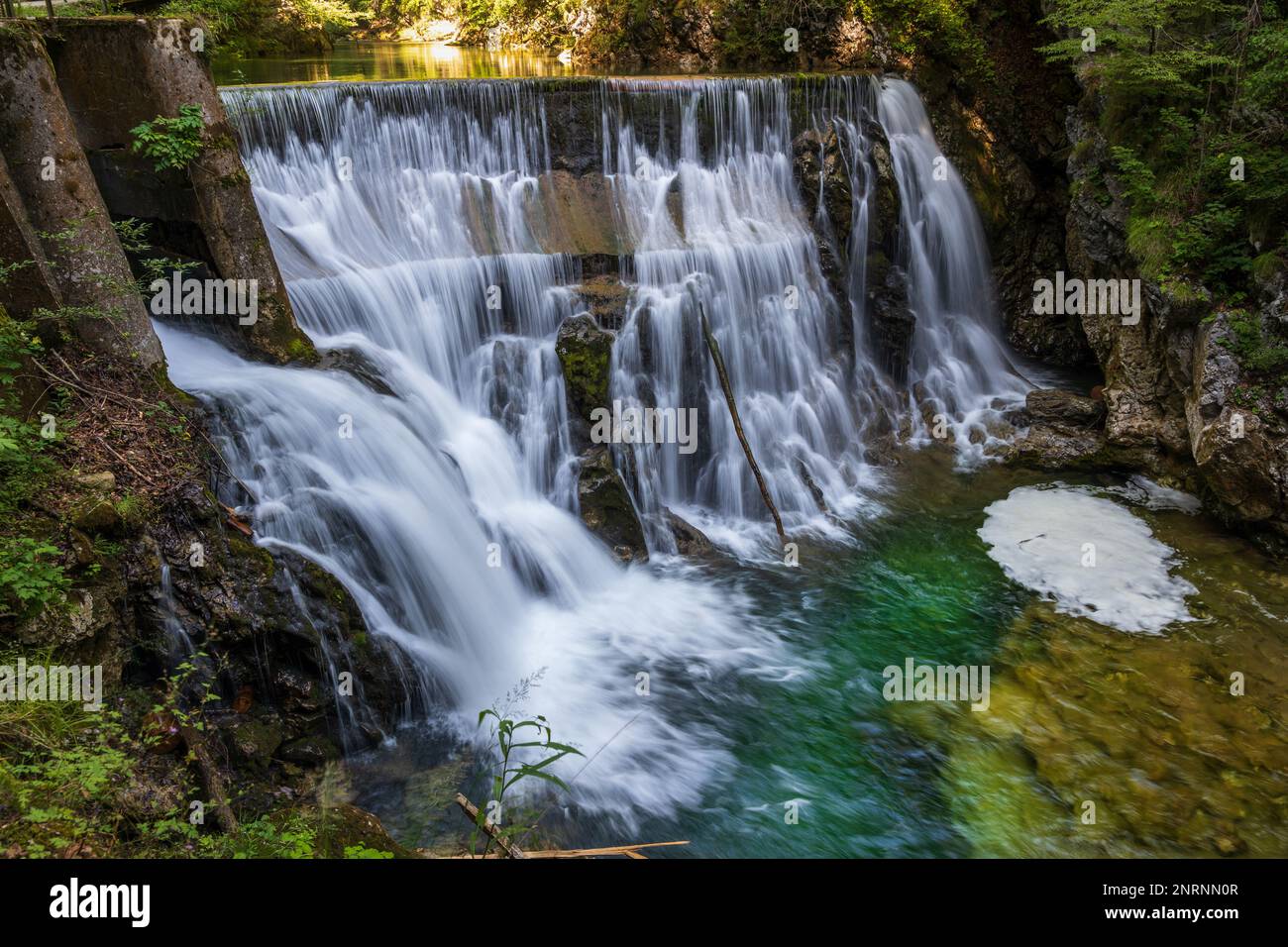 Silky smooth waterfall in the Vintgar Gorge, Triglav National Park, Slovenia. Stock Photo