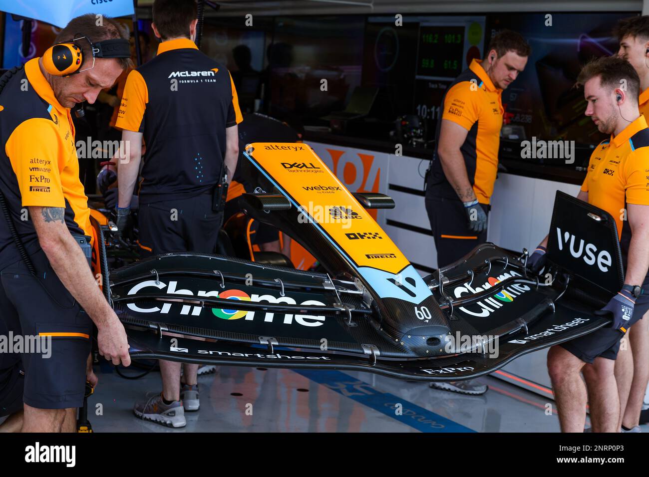 McLaren F1 Team MCL60, mechanical detail of the front wing during the ...