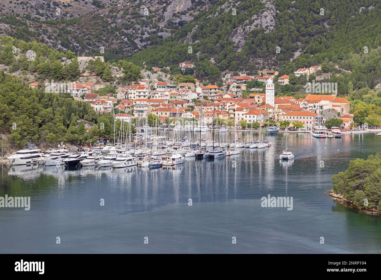 Skradin with its marina on the Krka River close to the National Park Stock Photo