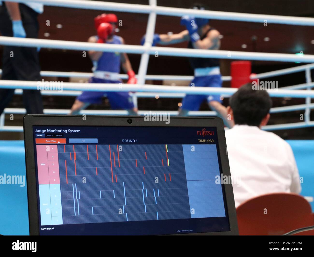 Judge Monitoring System is demonstrated during the test match of Tokyo ...