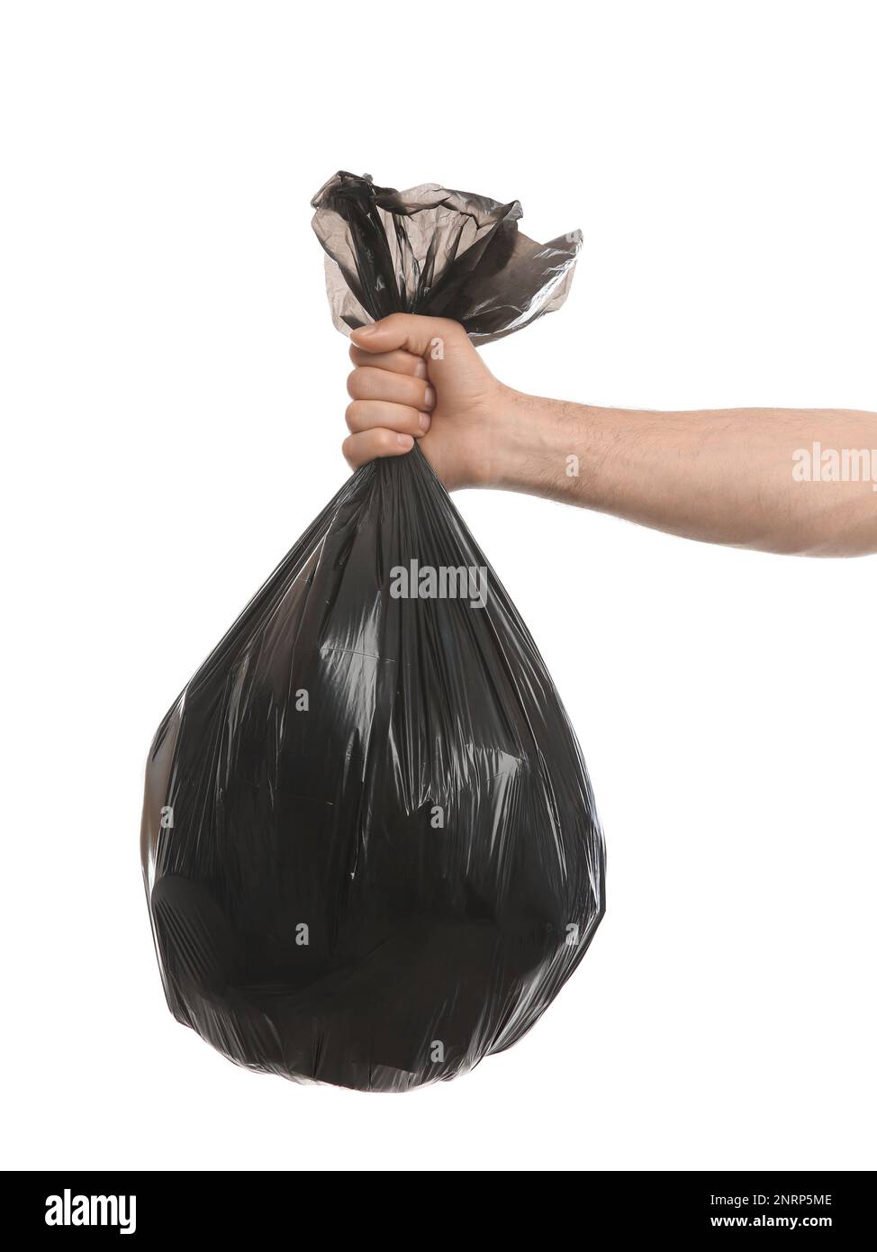 Man holding full garbage bag on white background, closeup Stock Photo Alamy