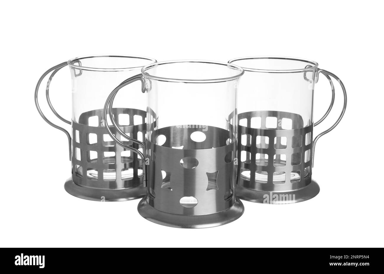 Traditional tea glass holders on white background Stock Photo - Alamy