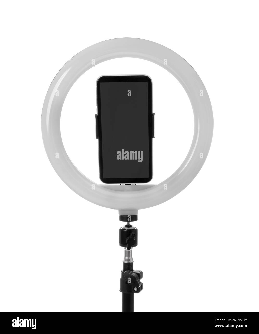 Tripod with ring light and smartphone isolated on white Stock Photo - Alamy