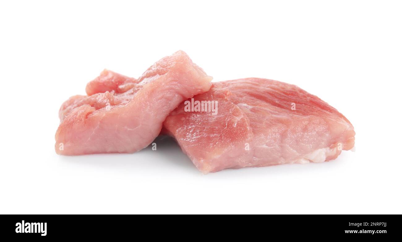 Pieces of raw meat isolated on white Stock Photo - Alamy