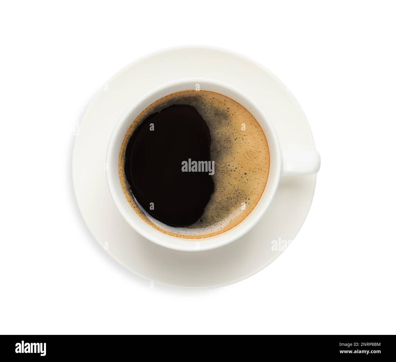 Cup of black aromatic coffee on white background, top view Stock Photo ...