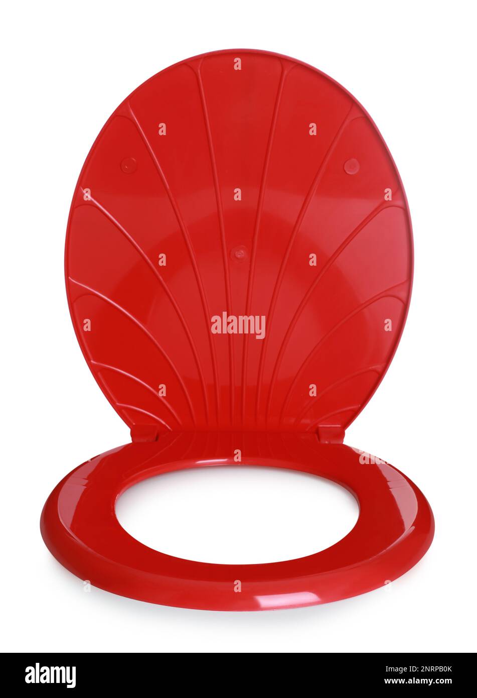 New red plastic toilet seat isolated on white Stock Photo