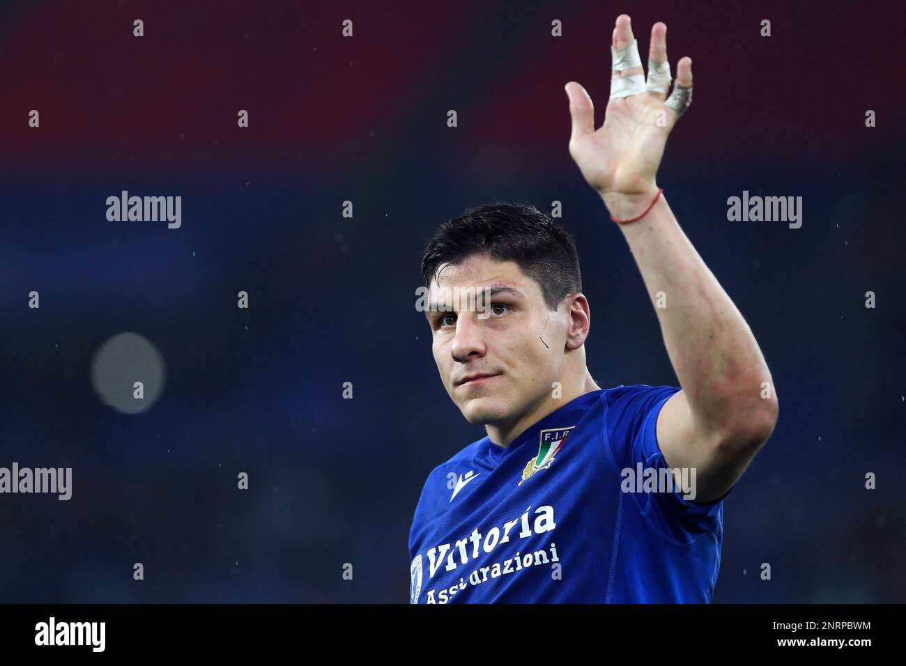 Juan Ignacio Brex of Italy greets his supporters at the end of the Six Nations 2023 rugby union match between Italy and Ireland on February 25, 2023 at Stadio Olimpico in Rome, Italy - Photo: Federico Proietti / DPPI/LiveMedia Stock Photo