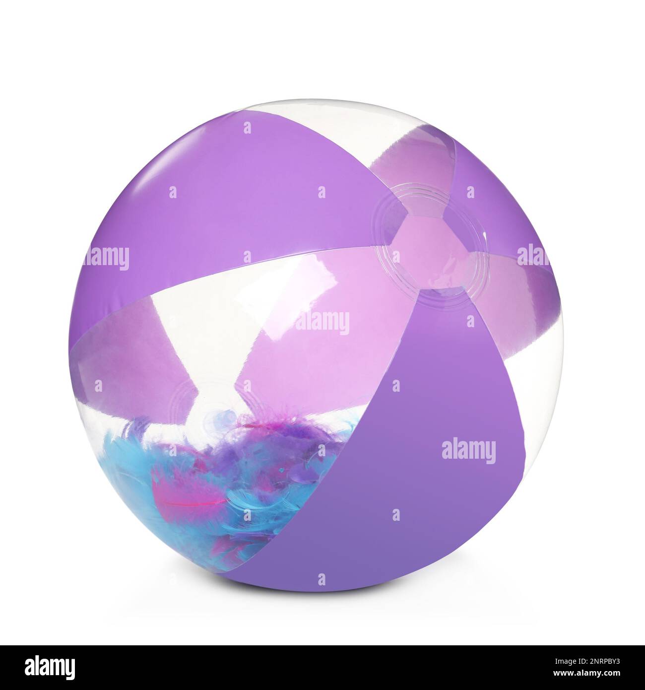 Inflatable beach ball with feathers inside isolated on white Stock