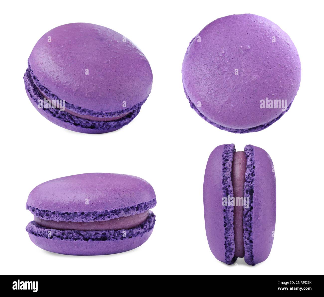 Set with delicious macarons on white background Stock Photo