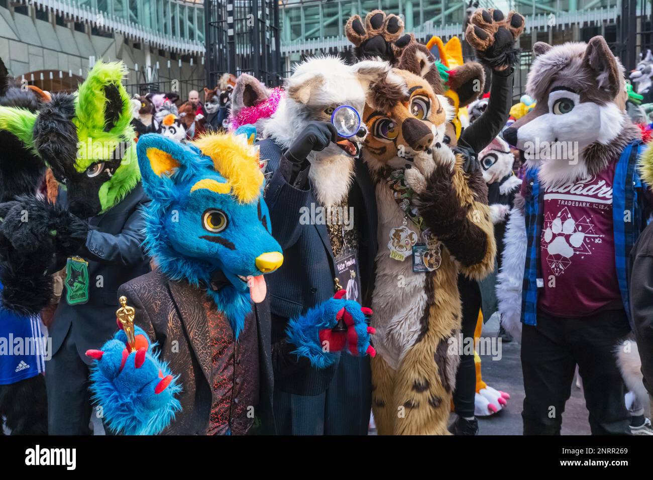 England, London, The City, Members of The London Furs Community Posing for Group Photo Stock Photo